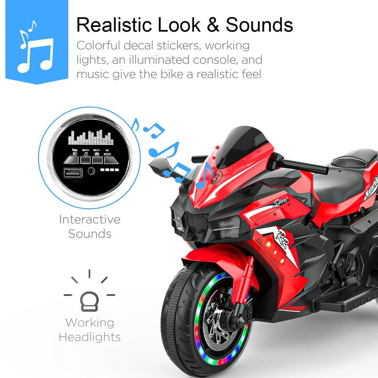 HNH 12v Battery Powered Kids Ride on Motorcycle, 3 Wheels