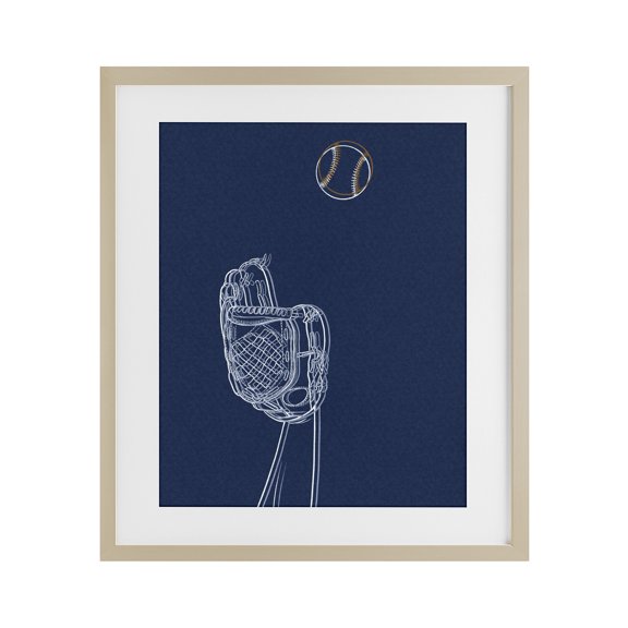 Stupell Industries Modern Baseball Lines Contour Birch Framed Print Under Glass, 13 x 16, by Marcus Prime