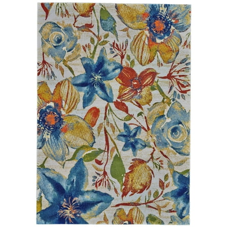 Tiera Large Floral Print Rug, Orange/Teal Blue/Meadow Green, 8ft x 11ft Area Rug