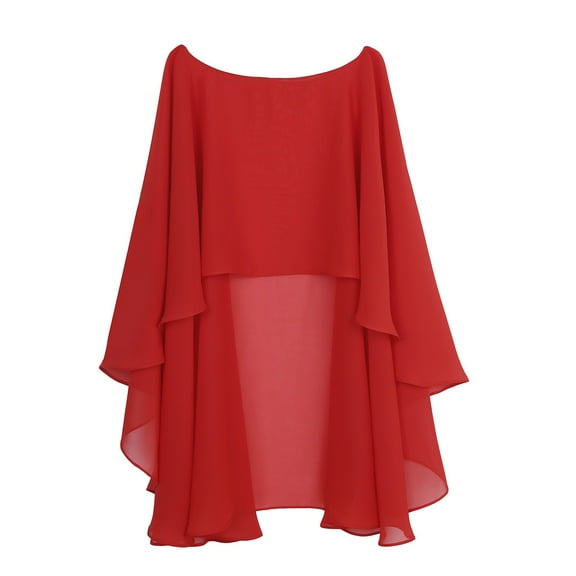 TiaoBug Women Chiffon Wedding Dress Capes High Low Shawl Bridal Bolero Shrug Lightweight Capelet Red One Size
