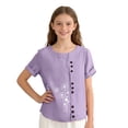 thumbnail image 6 of Ruyang Teen Girls Cotton Linen Tops Cute Print Button Down Crewneck T Shirt Summer Loose Lightweight Outdoor Casual Short Sleeve Shirts, 6 of 8