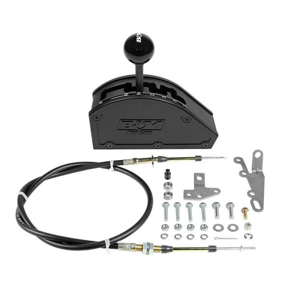 B&M; B&M Auto Trans Shifter 80902 Pro Gate; pour Utilisation avec GM 4 Vitesses Transmissions Automatiques; Gated Race Shifter; Poignée Noire; Motif de Shift avant; Sortie de Câble Arrière; avec Logo Texture Lisse