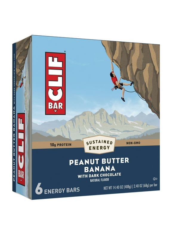 CLIF BAR - Peanut Butter Banana with Dark Chocolate Flavor - Made with Organic Oats - 10g Protein - Non-GMO - Plant Based - Energy Bars - 2.4 oz. (6 Pack)