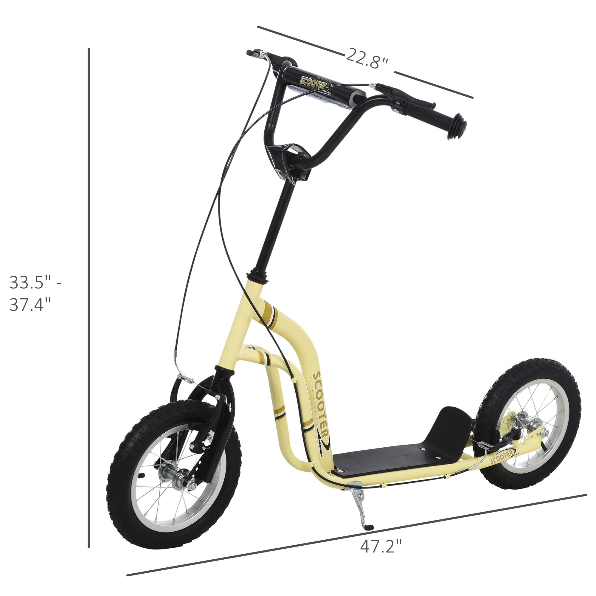 Youth Scooter Kids Kick Scooter with 12" Inflatable Wheels Adjustable Handlebar for Boys Girls Ages 6+, Yellow