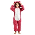 thumbnail image 2 of UQJfacai Girls Fleece Onesie Jumpsuit Kids Color Block Warm Sherpa Romper One Piece Zipper Cat Ear Hooded Cute Loungewear 4-14 Years, 2 of 6
