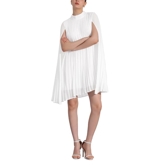 VESTIDOS DE CHIFFON INSPIRADORES CHIC PARA MUJERES, CON MANGA DE CAPA FLOJA Y PLEATADA, TALLA 2XL, BLANCO