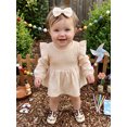 thumbnail image 4 of RUINIXCW Newborn Baby Girl Smocked Romper Dress Infant Girls Spring Fall Winter Clothes Cotton Lien Outfit Puff Long Sleeve Bodysuit Headband Set, 4 of 10