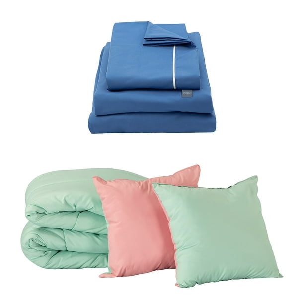 Edredón Queen Size Couzy Rosa-Menta + Sábanas Royal Azul