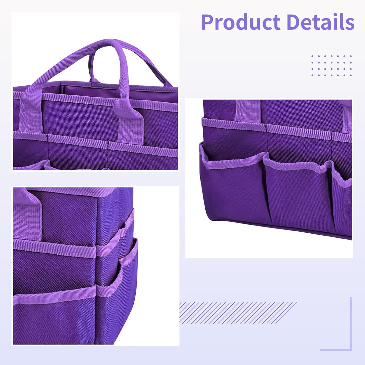 Gaow Art Organizer Craft Storage Tote Bag with Pockets and Handles, Teacher Helper Tote Bag Organization for Art Supplies, Office Storage and more – Purple AA0707