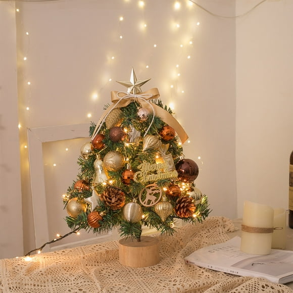 Dvkptbk Christmas Tree 17.7 Inch Mini Christmas Tree with Lightssmall Tabletop Flocked Christmas Tree with 30 LED Lights Cones and Wooden Base Xmas Decorations for Holiday Party Home