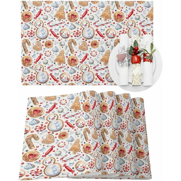 Christmas Placemats Set of 4 Gingerbread Man Cookies Christmas Placemats for Dining Table Snowman Candy Cane Table Mat Winter Holiday Home Party Kitchen Table Decorations