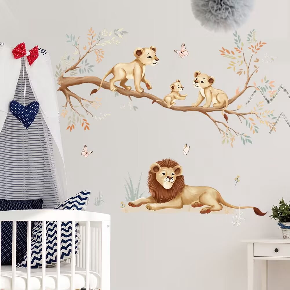 Lion Wall Stickers Woodland Animal Tree Branch Wall Decals for Kids Bedroom Baby Nursery Home Decor DIY transparent stickers, bedroom, living room, TV wall, children's room stickers