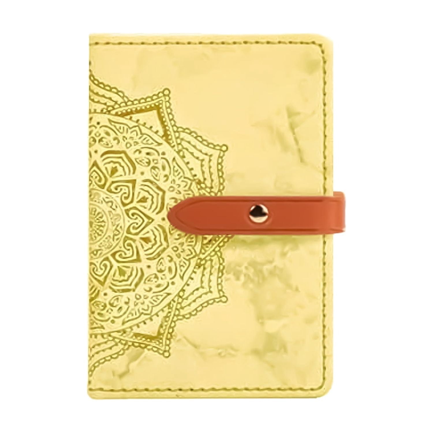 Universal Leather Stick-On Card Holder with Elegant Floral Design - Yellow