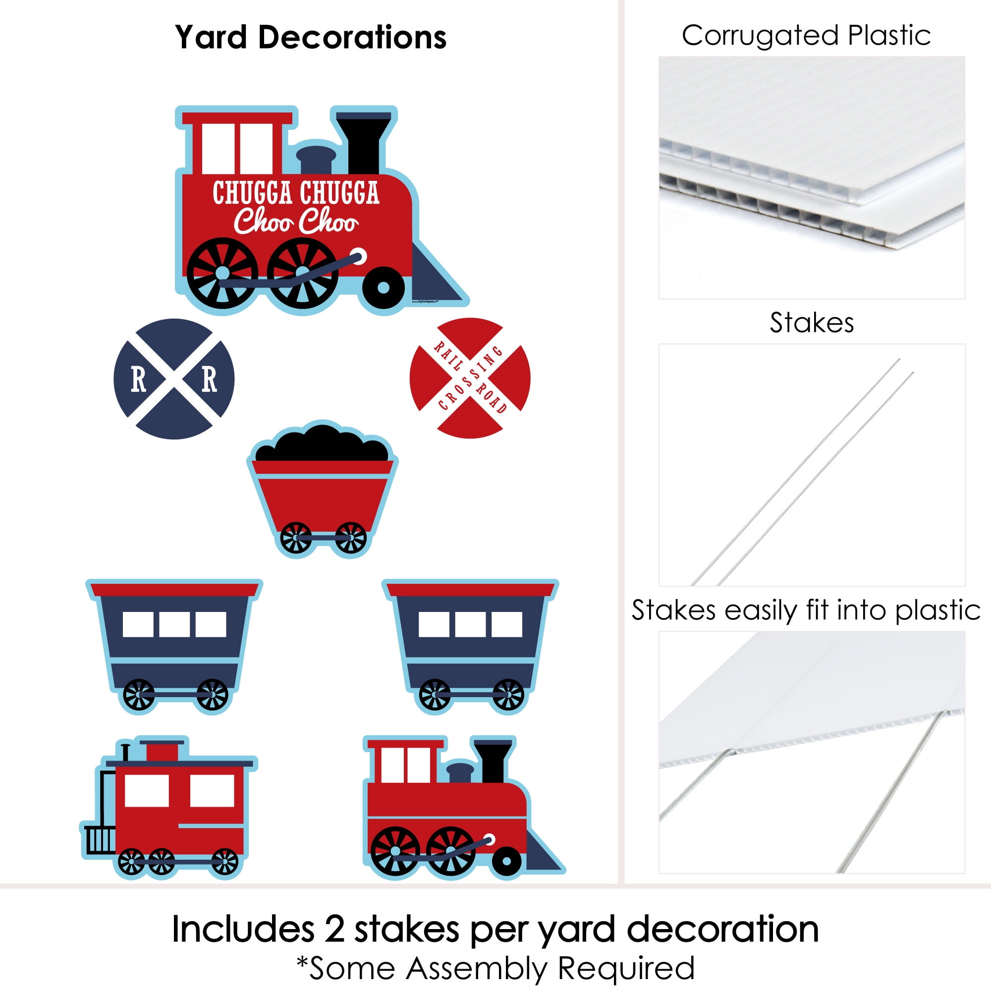 Big Dot of Happiness Railroad Party Crossing - Yard Sign & Outdoor Lawn Decorations - Steam Train Birthday Party or Baby Shower Yard Signs - Set of 8