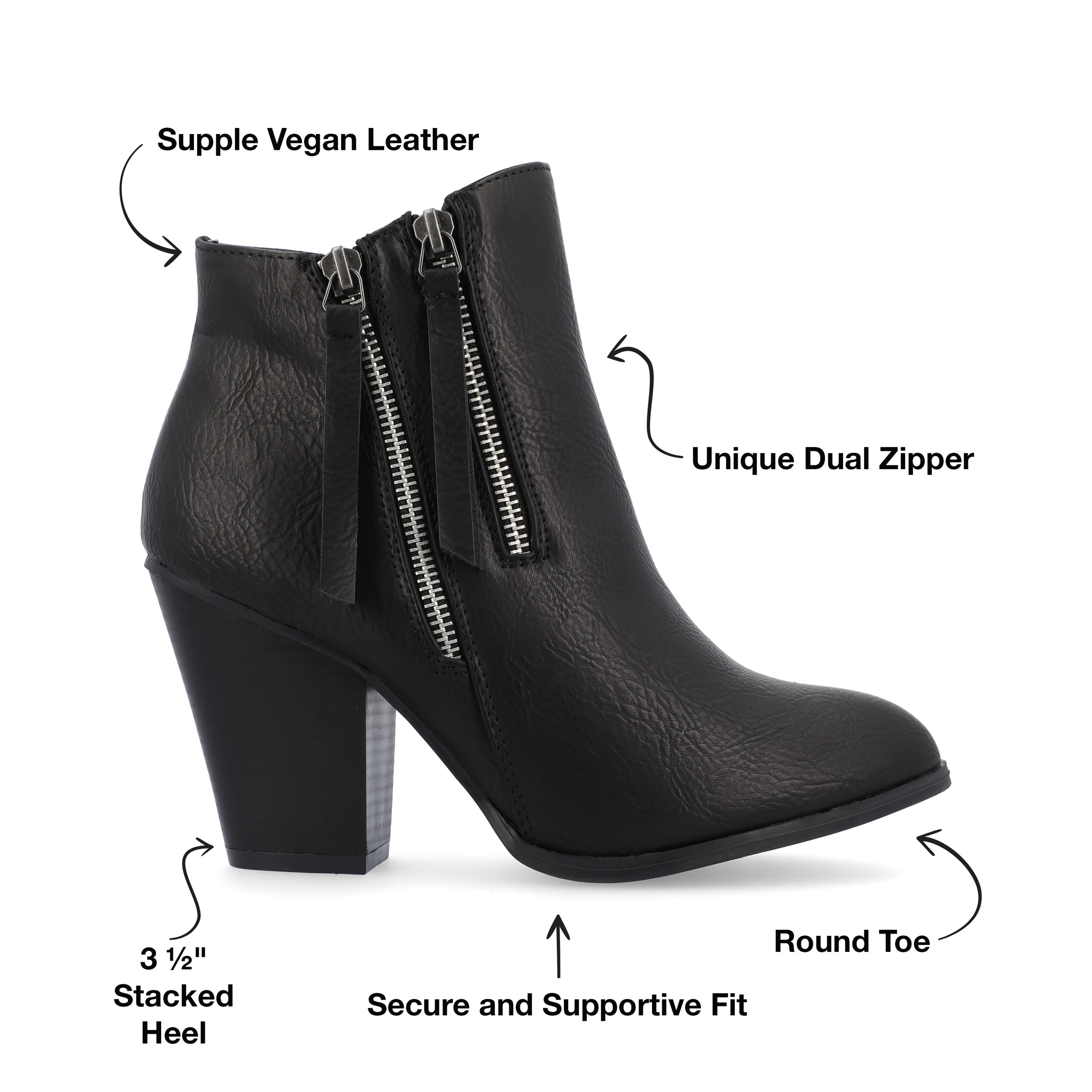 Journee Womens Vally Inside Zip Stacked Heel Booties, Widths Available