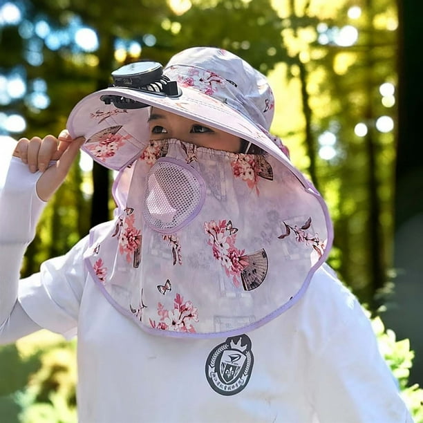 Sombrero de pesca al aire libre con ventilador solar ancho para mujer, sombrero para el sol con ventilador solar, sombreros para exteriores, sombrero con ventilador ajustable de 3 velocidades, sombrer