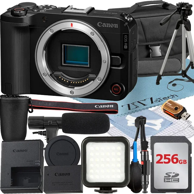 Canon EOS R50 V Mirrorless Camera (Body Only) with 256GB Memory Card + Case + Tripod + ZeeTech Accessory Bundle