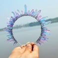 thumbnail image 2 of HOOUN Goddess Bridal Crown Raw Crystal Quartz Tiara Queen Party Headband Hair Hoop-Blue & Pink, 2 of 2