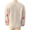 thumbnail image 5 of Women's Cardigan Sweater Strawberry Embroidered V-Neck Long Sleeve Knit Cardigan Beige XL, 5 of 5