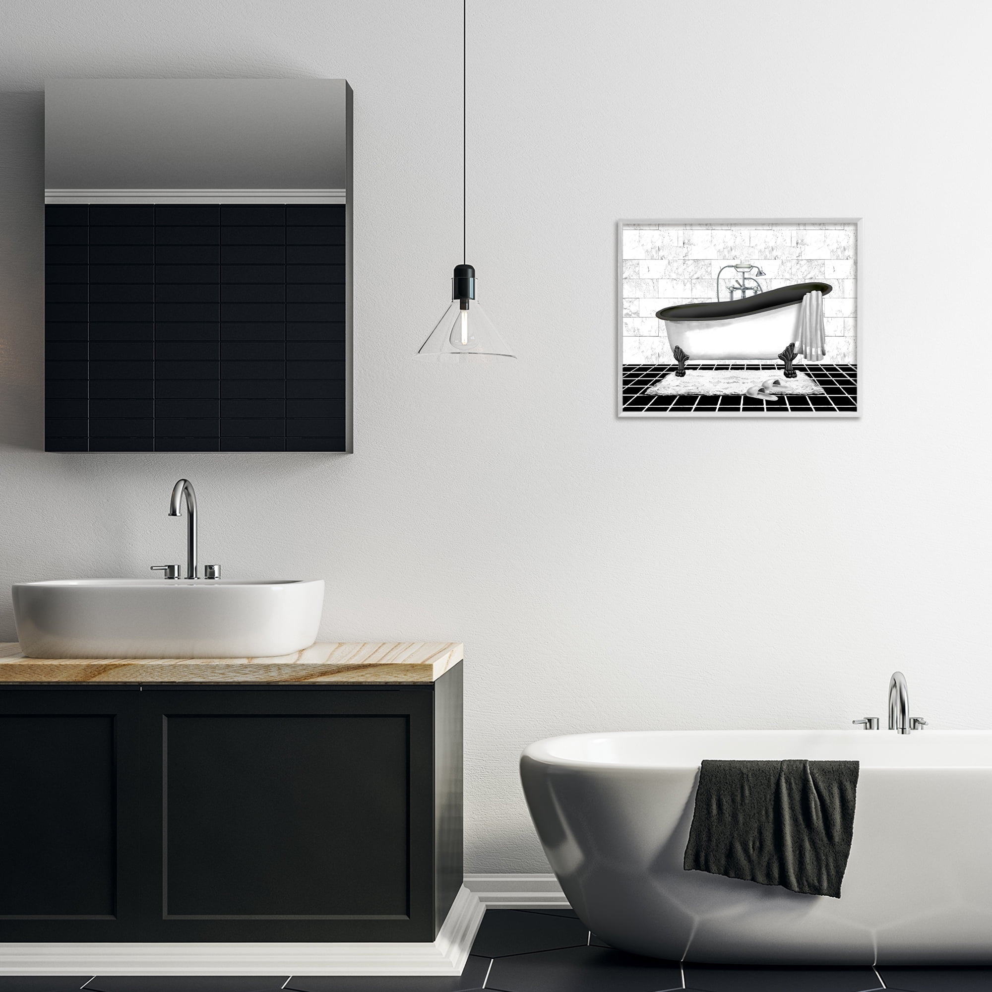 Stupell Industries Marble Pattern Bath Typography Painting White Framed Art Print Wall Art, 20 x 16