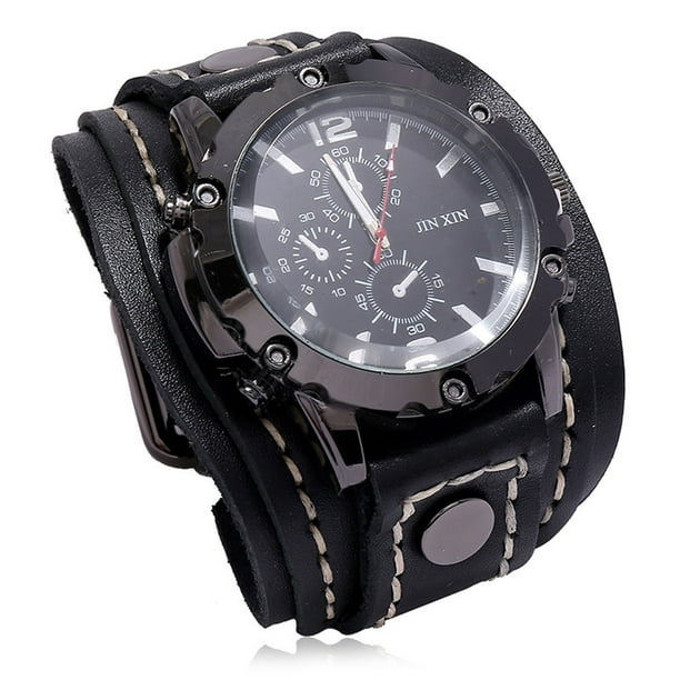 Reloj de Muñeca de Steampunk de los Hombres Cuero de Vaca Cosído a Mano Vintage, Reloj de Cuarzo con Correa de Cuero Bronceado Vegetal, Diseño Clásico