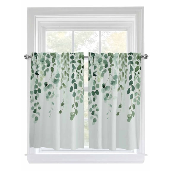 Sage Green Eucalyptus Leaf Living Room Curtains 2 Panel, Spring Leaves Botanical Cafe Window Treatment, Farmhouse Bedroom Bathroom Kitchen Curtains Drapes 104"x54"