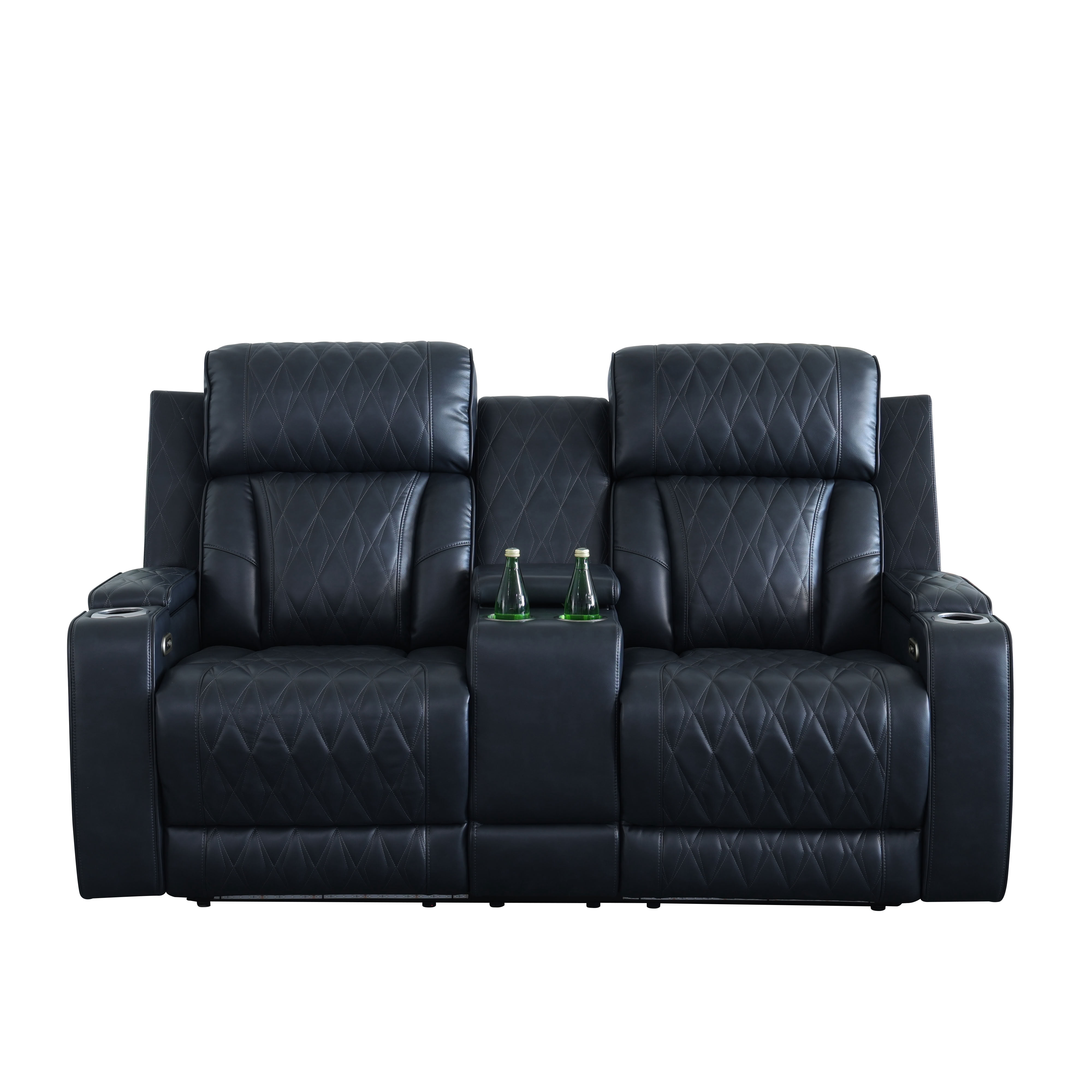 MAYEERTY 2-Seat Intelligent Recliner Sofa Loveseat with Breathable Leather, Storage Bucket & Cup Holders for Family Room