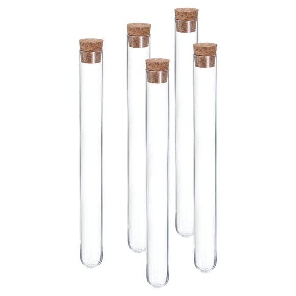 Unique Bargains 15ml Plastic Test Tubes with Cork Stoppers, 5Pcs 150x16mm Tubes Lab Use, Clear