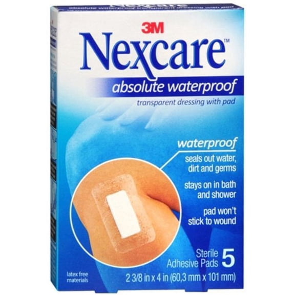 Nexcare Absolute Waterproof Transparent Adhesive Dressing Sterile Pads 5 ct