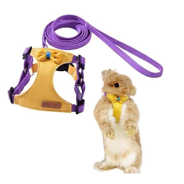 Rabbit Harness And Leash Adjustable Bunny Harness Escape Proof For Walking Runnig Hiking Camping Outdoor Cute Small Animal Harness Leash Set (Small Yellow)