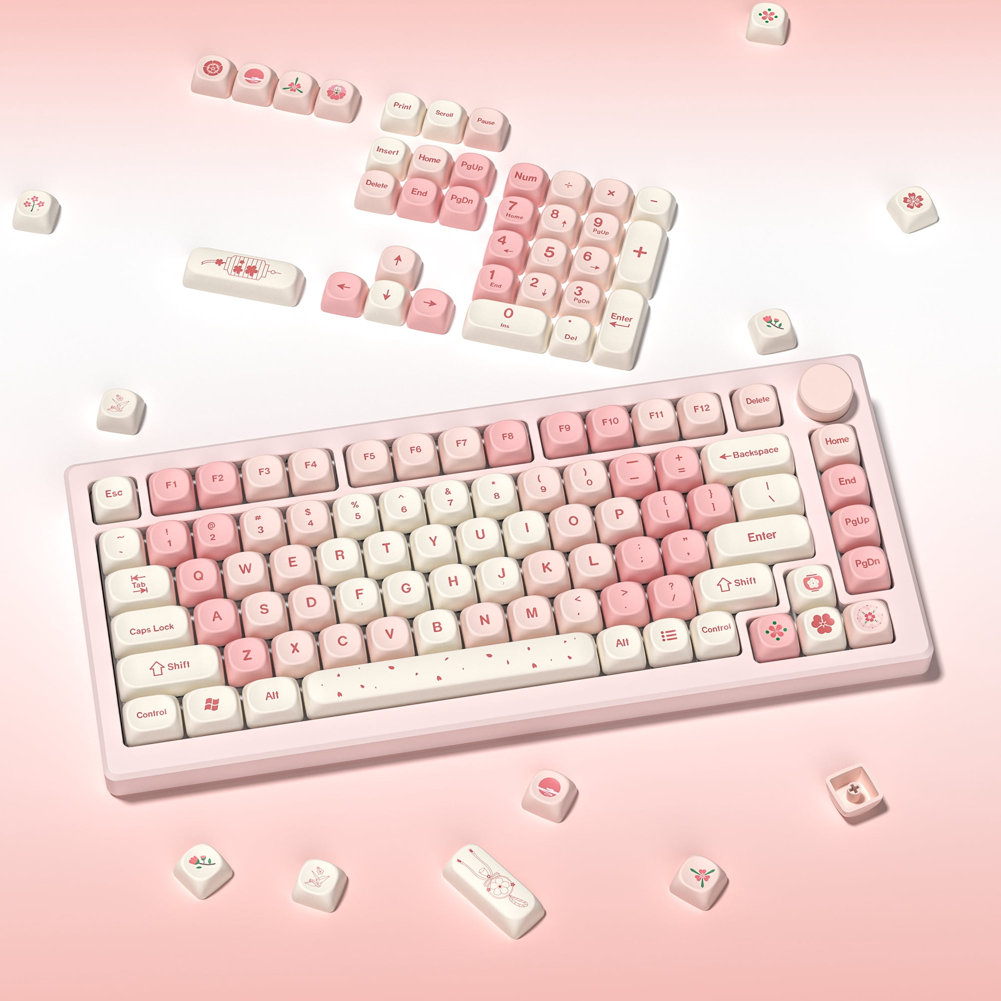 COSTOM Cute Pink Sakura Custom Keycaps, 133 Keys Dye-Sublimation PBT Keycaps, MOA Profile Key caps Set for 61/68/84/87/98/100/104 Cherry MX Mechanical Keyboard