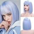 thumbnail image 1 of FrostHike Perruque Bob Bleu Clair avec Frange Perruque Bob Colorée Courte Droite Perruques Colorées Perruque Synthétique Mignonne Coiffures Cheveux Synthétiques pour Femmes Filles 12 Pouces(bob2203), 1 of 2