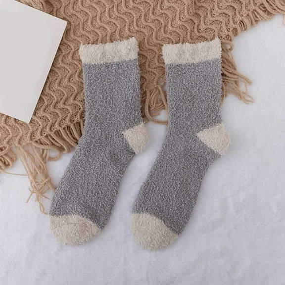 Dyfzdhu Winter Socks For Women Coral Thermal Quarter Socks Autumn Winter Soild Color Fuzzy Thick Home Tube Socks