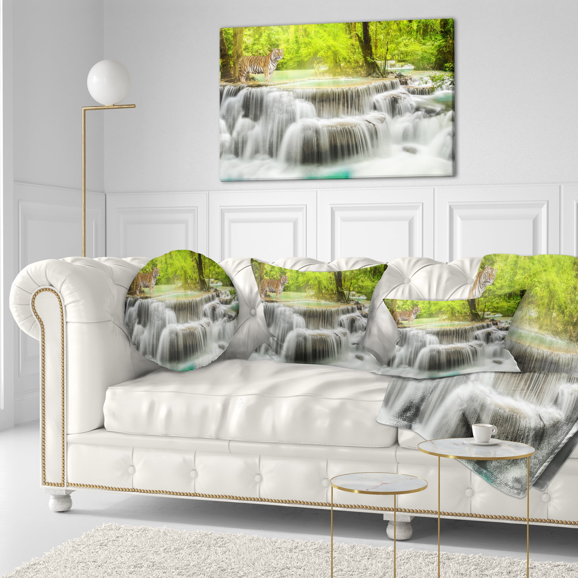 Designart Erawan Waterfall in Kanchanaburi - Photography Throw Pillow - 12x20
