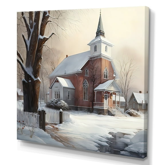Designart Church In Country During Winter II Canvas Wall Art