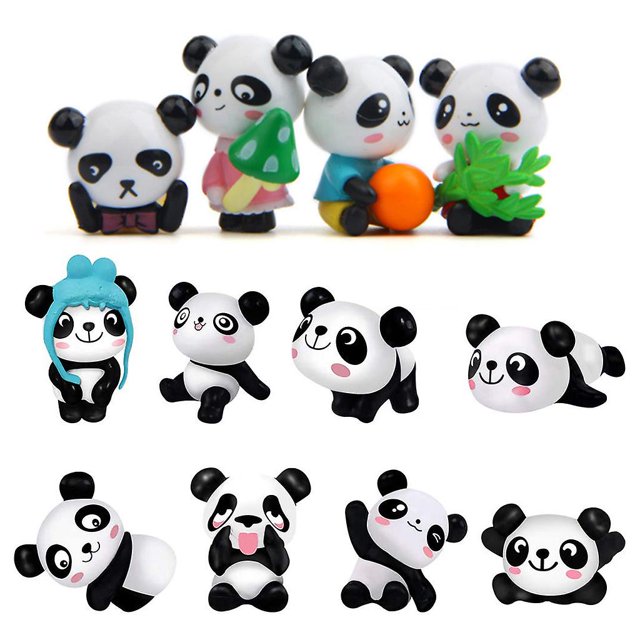 Lindo Panda juguetes figuritas Playset decoración de pasteles para adornos de jardín de hadas