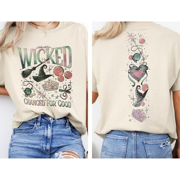 Wicked Changed For Good Tee | Vintage Pink & Green Double-Sided Graphic Shirt | Magical Broadway-Inspired Top