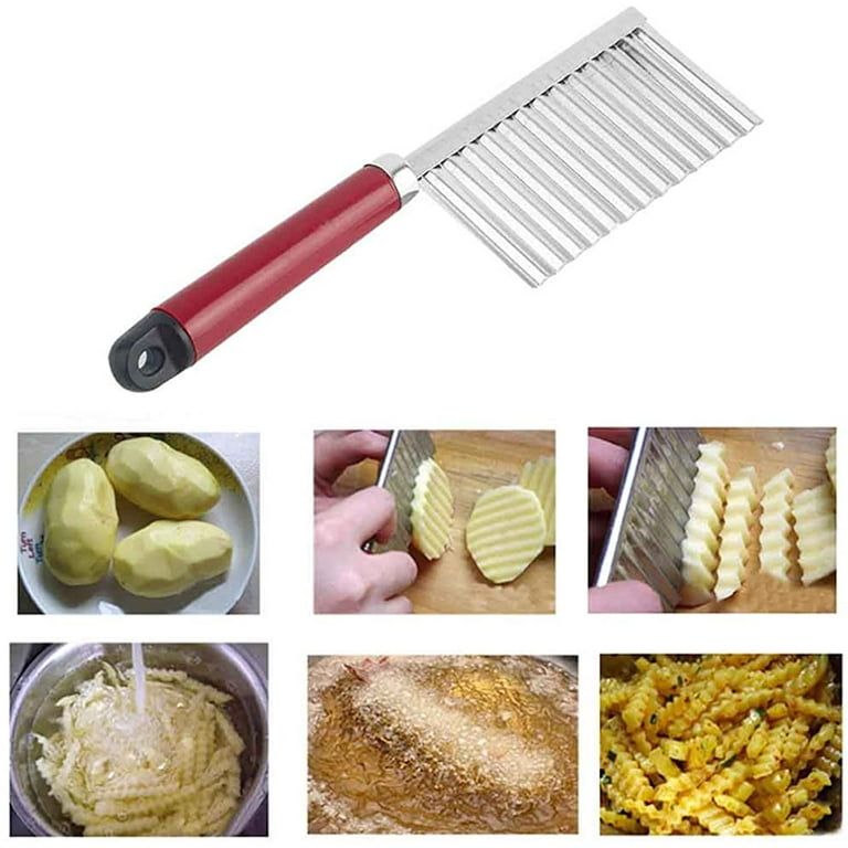 Wavy Potato Crinkle Cutter for Veggies - Cucumber Pickle Slicer - Vegetable  Cutter - Sweet Potato Waffle Fries - Waffle Fry Cutter for Potatoes -  Potato Cutter - Montessori Knife (Red) 