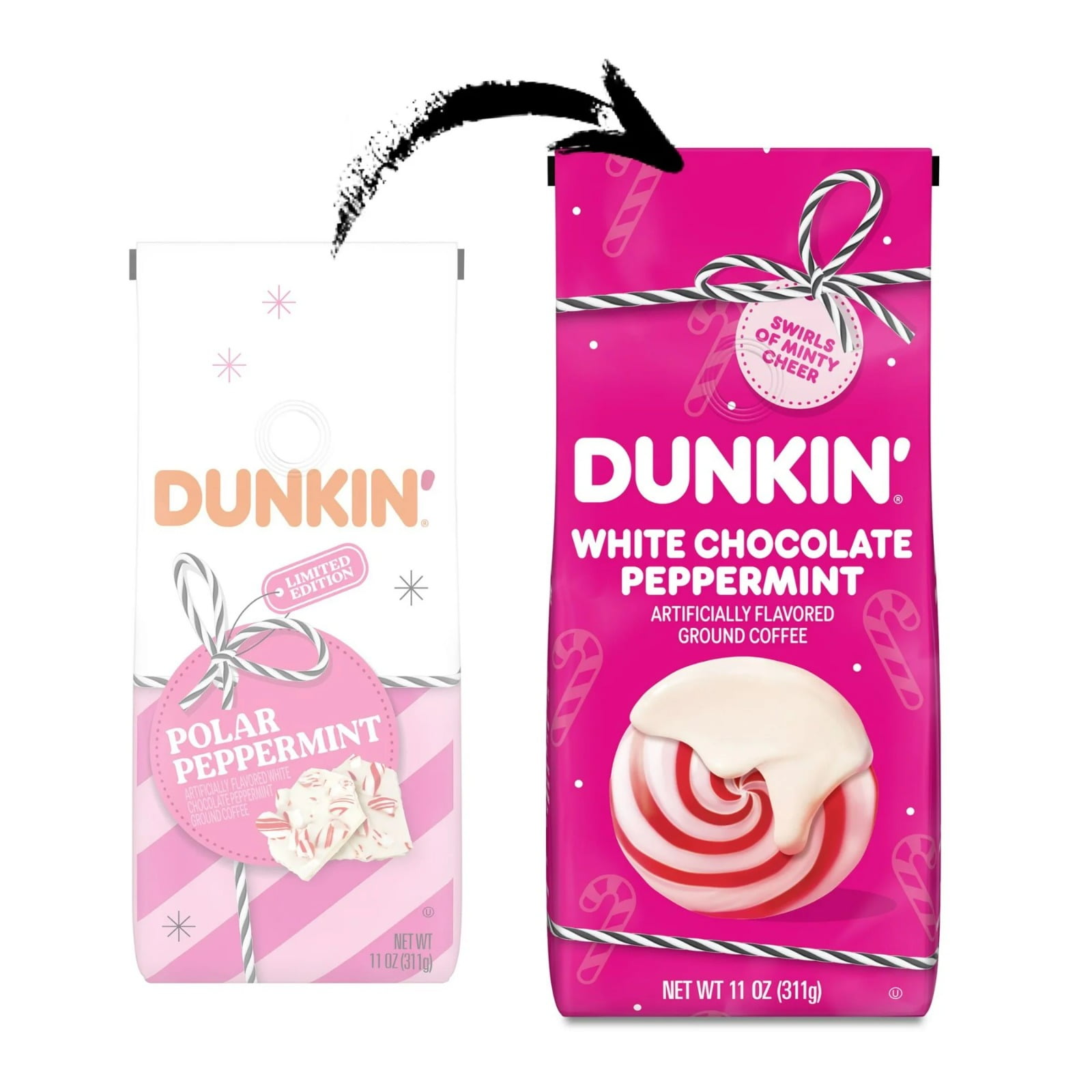Dunkin Polar Peppermint Artificially Flavored Ground Coffee, 11 oz (2 Pack)