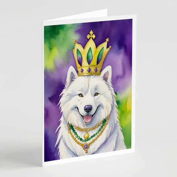 Samoyed King of Mardi Gras Greeting Cards Pack of 8 7 in x 5 in