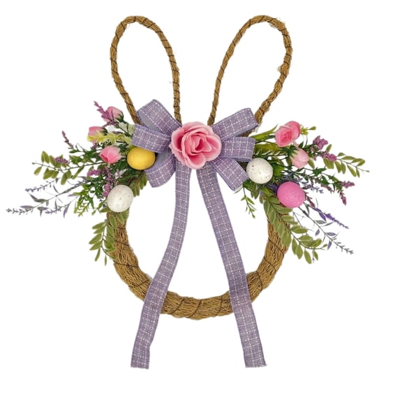 Aximioll Easter Bunny Wreath 15.75 x 13.78In, Greenery on Vine Base, Easter Wreath Decor for Front Door Wall Entryway Mantel