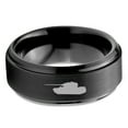 thumbnail image 2 of Tungsten Battlefield Military Tank Band Ring 8mm Men Women Comfort Fit Black Step Bevel Edge Brushed Polished, 2 of 4