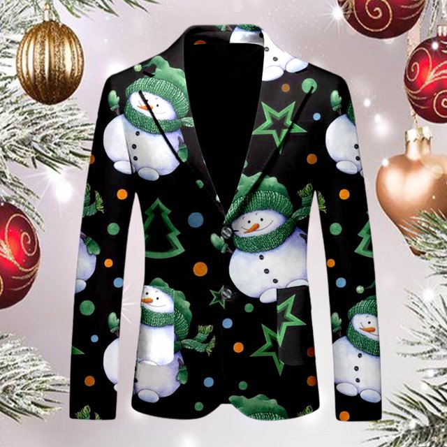 Veste de Costume Décontractée Imprimée de Noël pour Hommes Blazers & Vestes de Costume
