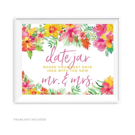 Tropical Floral Garden Party Wedding Party Signs, Date Jar Share Your Best Date, (Best Wedding Dj App)