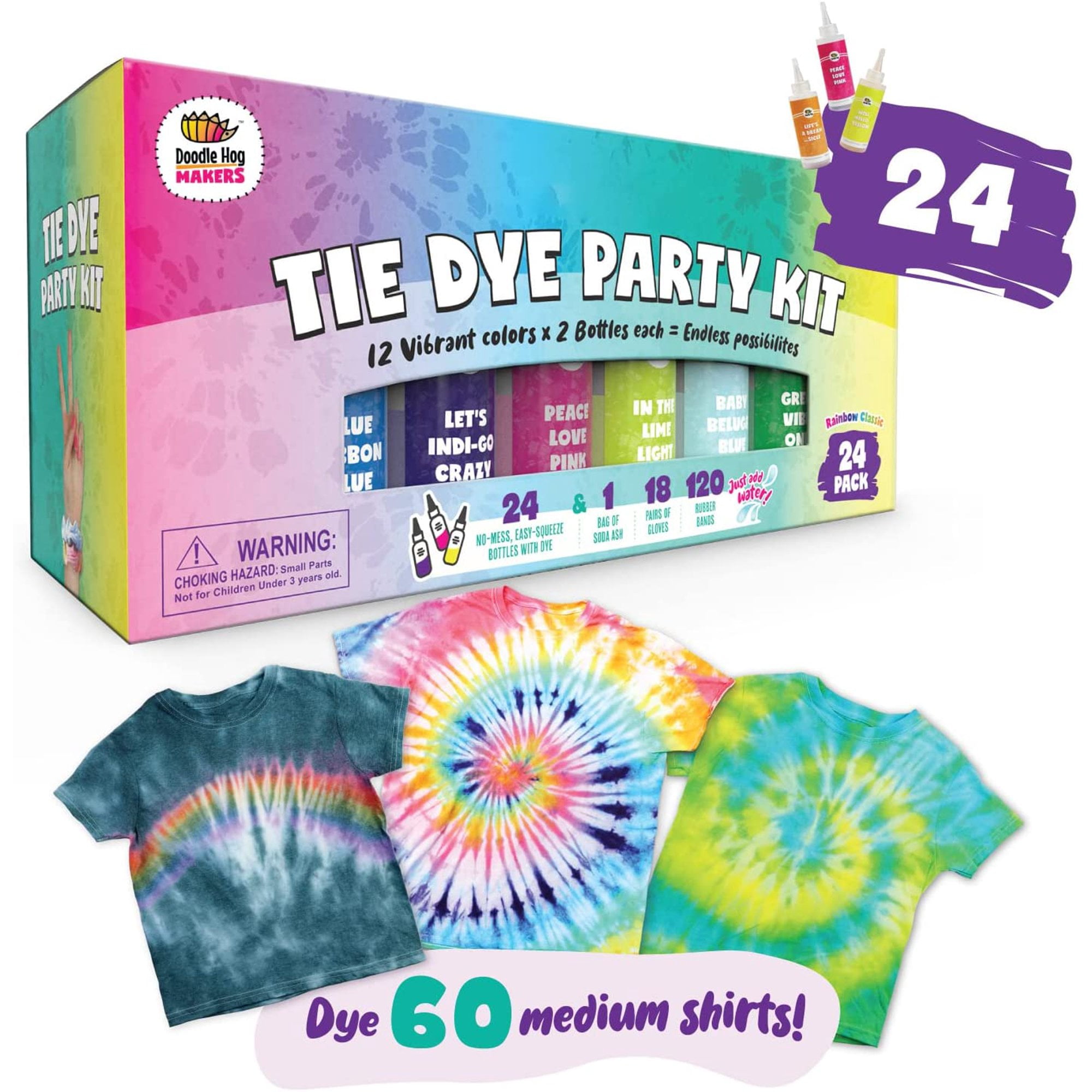 Doodle Hog Easy Tie Dye Party Kit for Kids, Adults, and Groups. Create