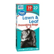 Great Value Large Lawn & Leaf Trash Bags, 39 Gallon, 20 Bags (Drawstring)