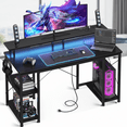thumbnail image 3 of JIOABL 48 inch Gaming Desk with LED Lights & Power Outlets, Computer Desk with Monitor Stand, APP Control & Headphone Hook, Black, 3 of 6