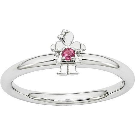 Stackable Expressions Pink Tourmaline Sterling Silver Rhodium Girl Ring