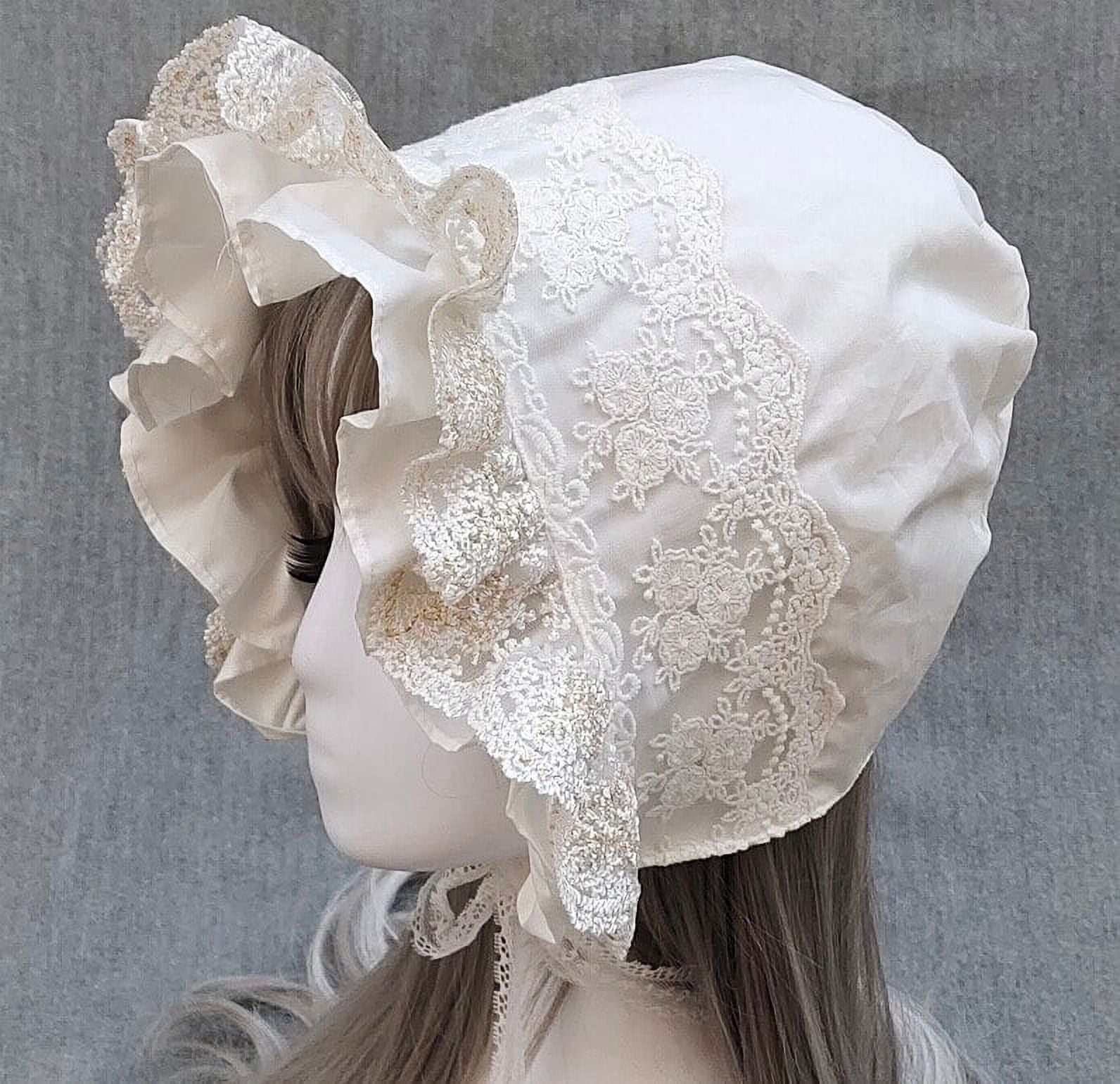 COCOpeaunt Medieval Vintage Maid Cosplay Pumpkin Cotton Cap Lace-up Adjustable Hat Women Girls Lolita Lace Bonnet Ruffled Hat Beanies Cap