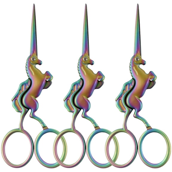 JubileeYarn Unicorn Embroidery Craft Stainless Steel Scissors - Rainbow - 3 Pairs